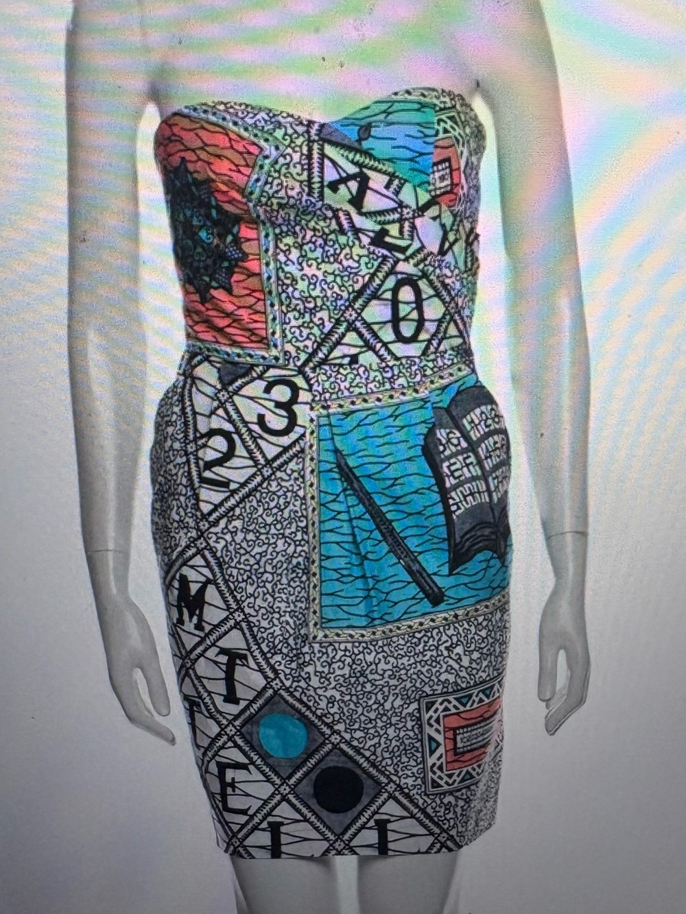 Matthew Williamson Strapless Patchwork Print Sheath Dress - Multicolor